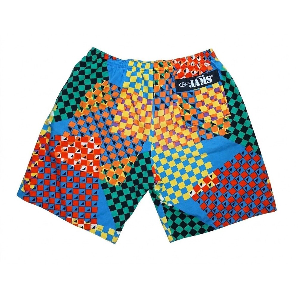 ​VTG 80s 90s Original JAMS Surf Line Hawaii Shorts L Neon Geometric Checkered